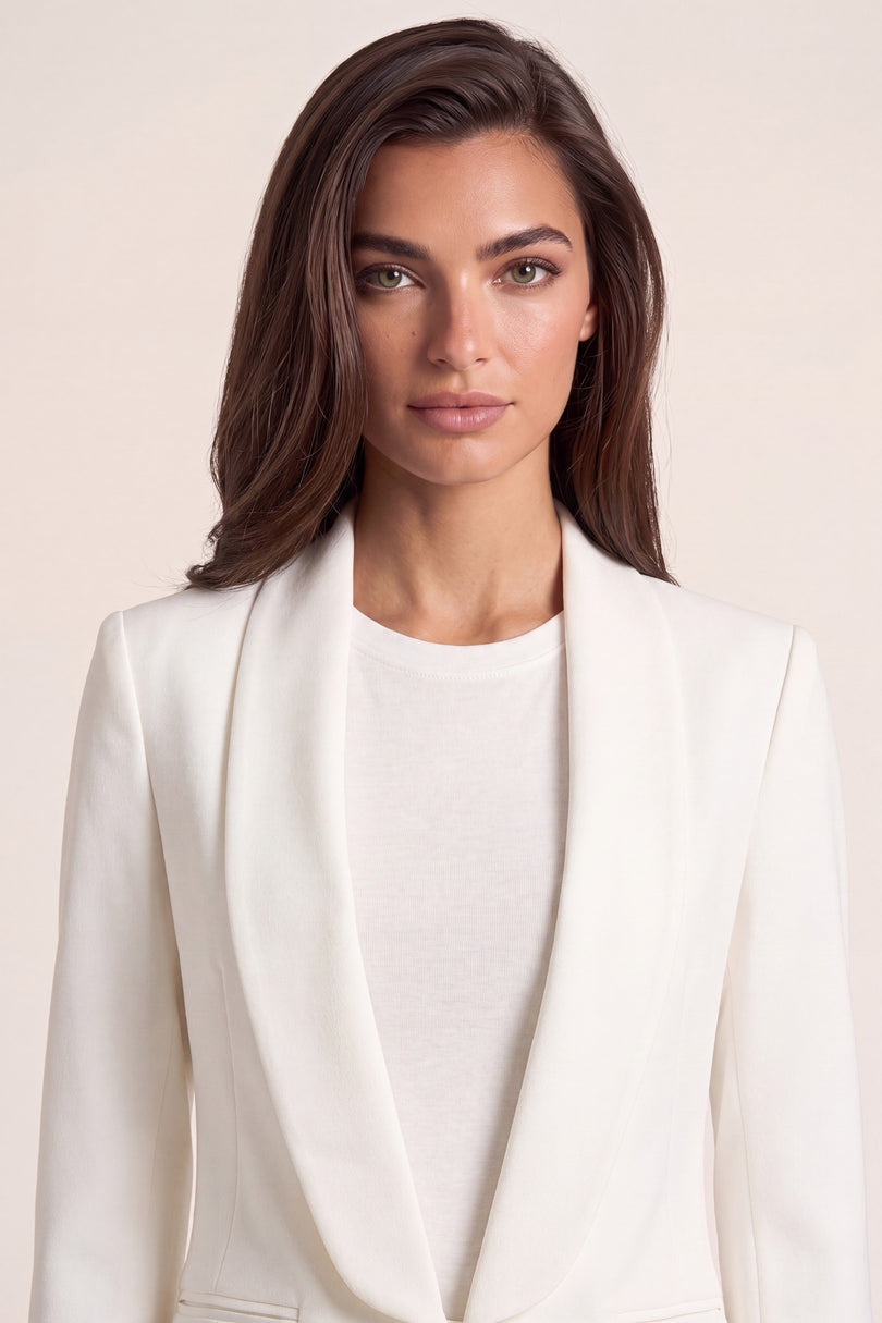 Women's Shawl Lapel Blazer - White - macro view