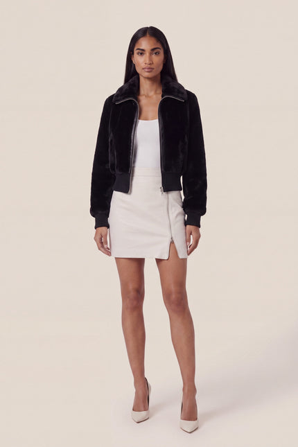 Shearling Bomber Jacket - Black - front view