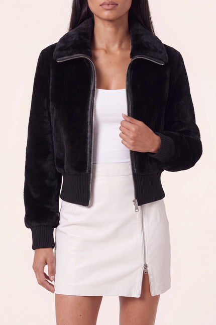 Shearling Bomber Jacket - Black - detail view