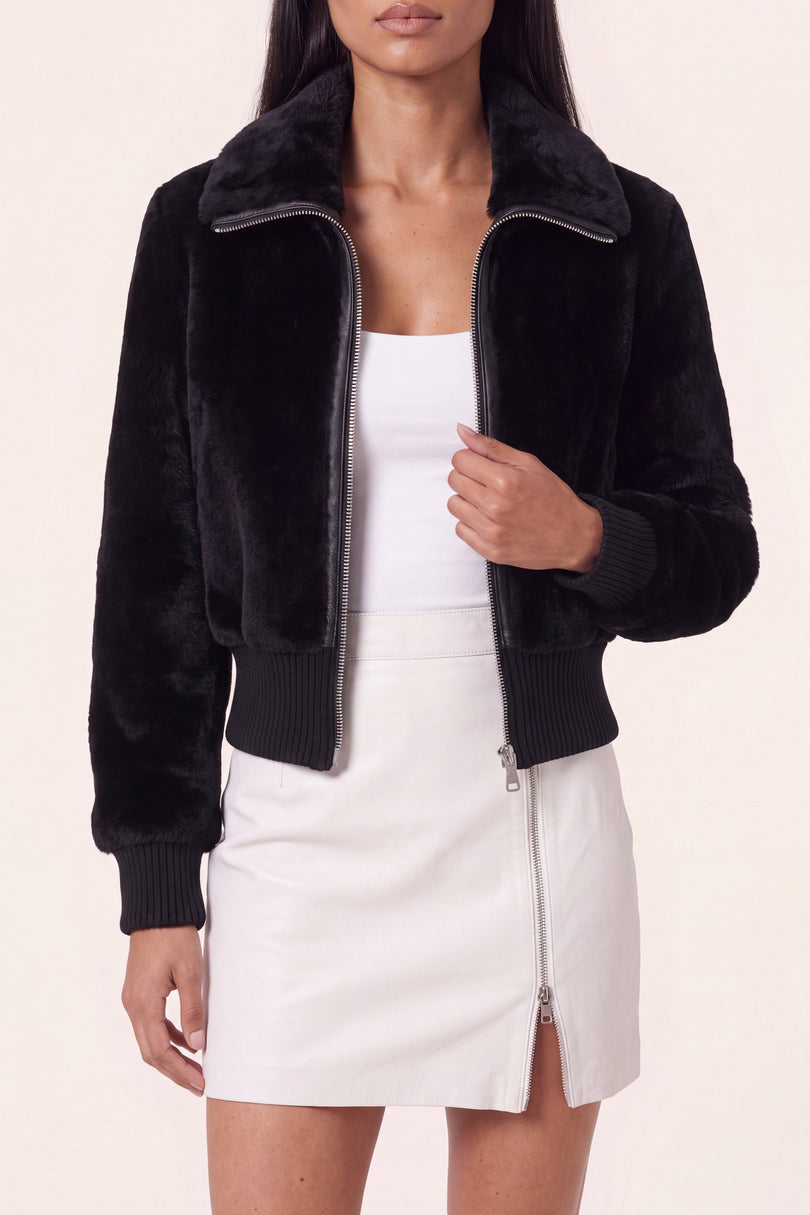 Shearling Bomber Jacket - Black - detail view