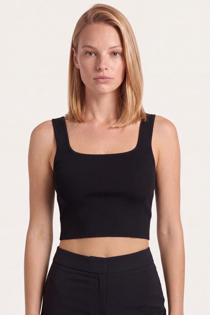 Wide Strap Micro Crop Top - Black - macro view