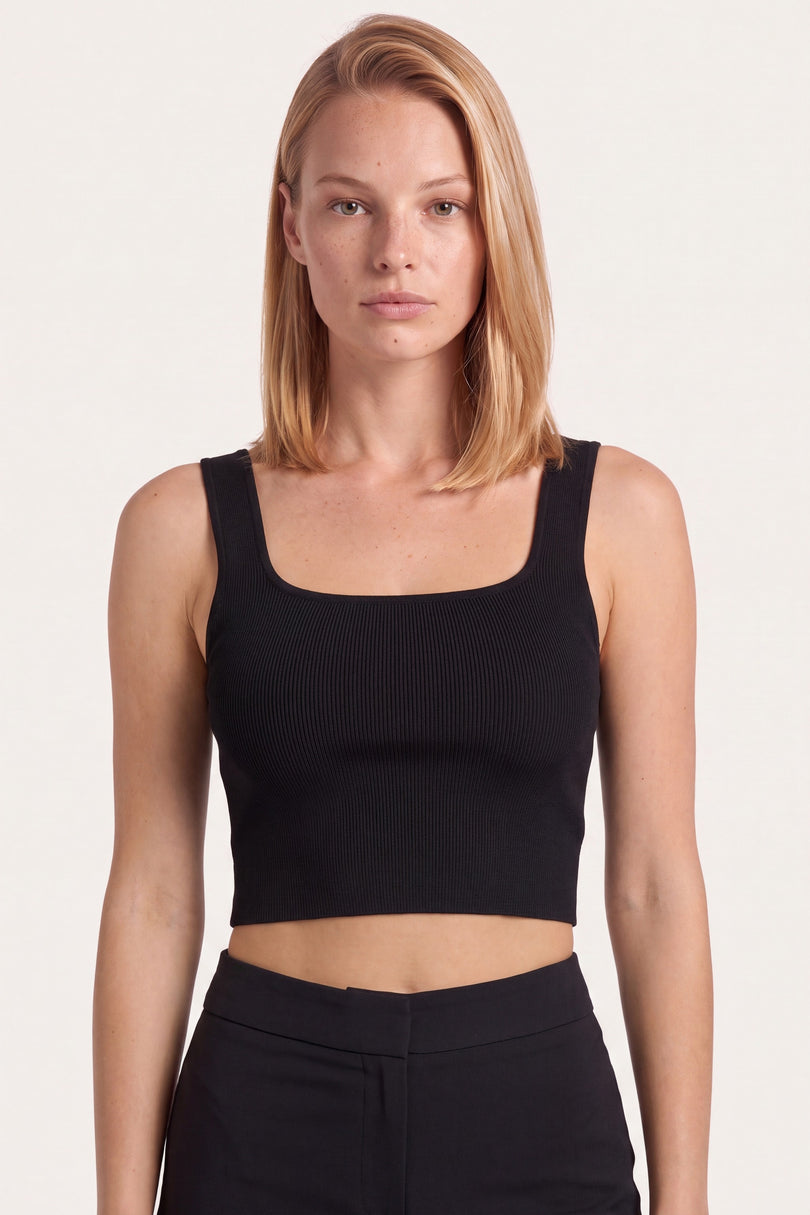 Wide Strap Micro Crop Top - Black - macro view