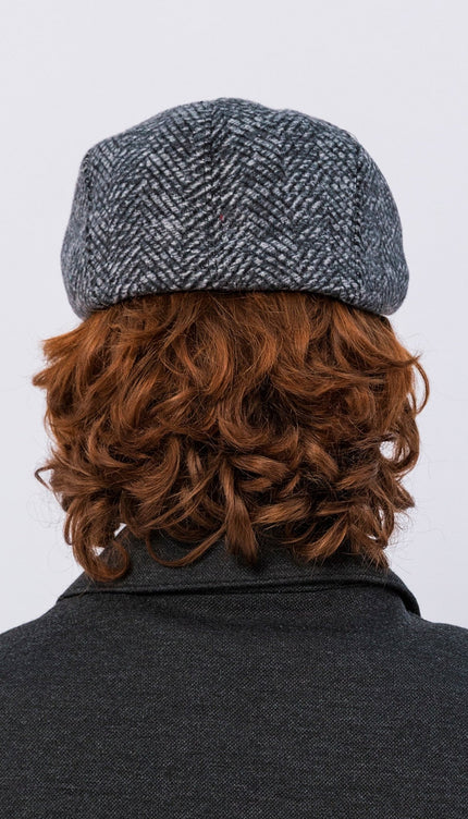 Wool Blend Chevron Newsboy Cap - Dark Grey - Ron Tomson