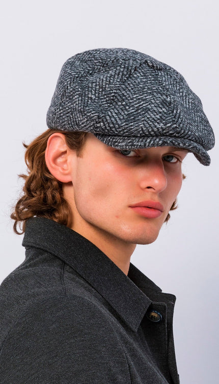 Wool Blend Chevron Newsboy Cap - Dark Grey - Ron Tomson