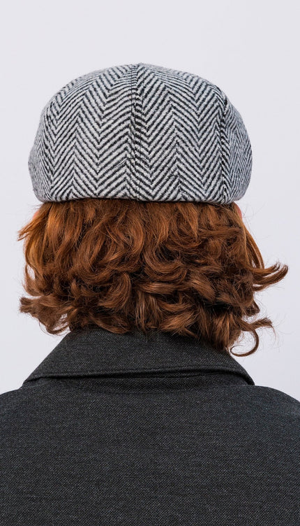 Wool Blend Chevron Newsboy Cap - Grey Black - Ron Tomson