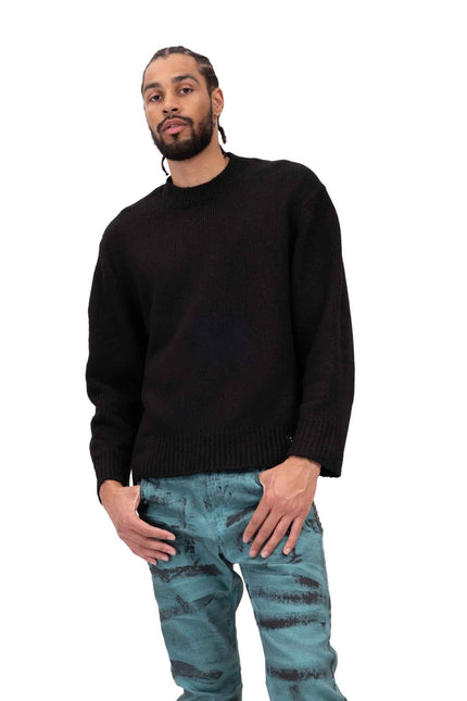 Wool Blend Cloud Crew Neck Sweater - Black - Ron Tomson