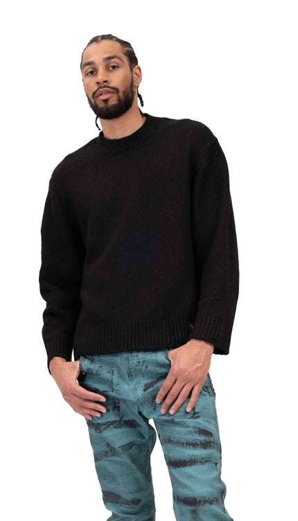 Wool Blend Cloud Crew Neck Sweater - Black - Ron Tomson