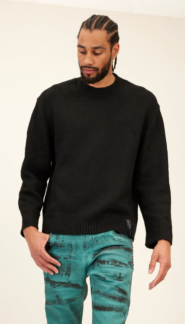 Wool Blend Cloud Crew Neck Sweater - Black - Ron Tomson