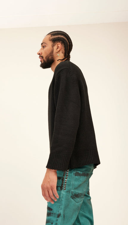 Wool Blend Cloud Crew Neck Sweater - Black - Ron Tomson