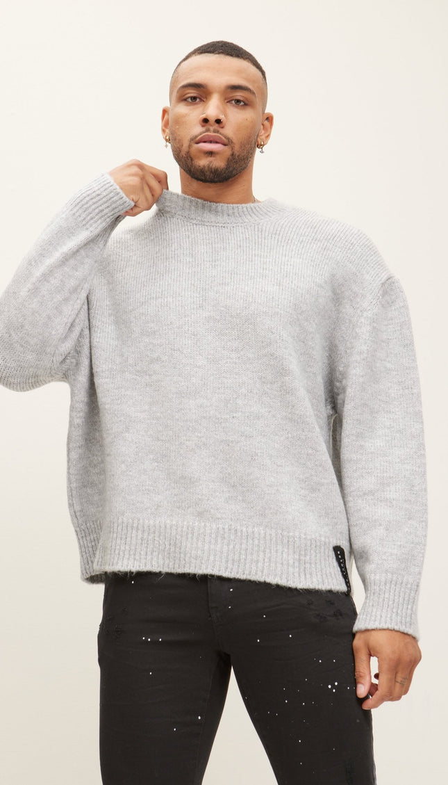 Wool Blend Cloud Crew Neck Sweater - Grey - Ron Tomson