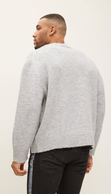 Wool Blend Cloud Crew Neck Sweater - Grey - Ron Tomson
