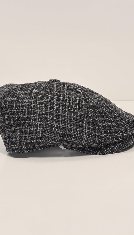 Wool Blend Houndstooth Newsboy Cap - Grey - Ron Tomson