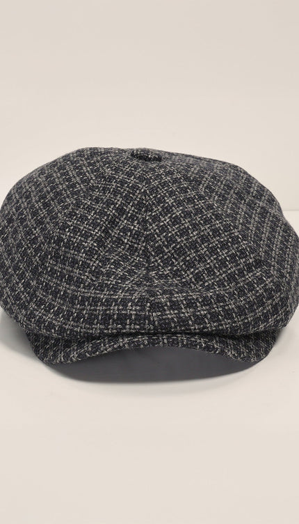 Wool Blend Houndstooth Newsboy Cap - Grey - Ron Tomson