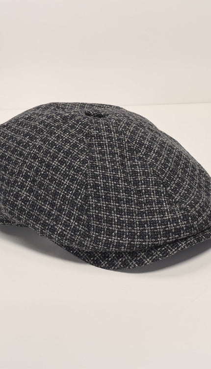 Wool Blend Houndstooth Newsboy Cap - Grey - Ron Tomson