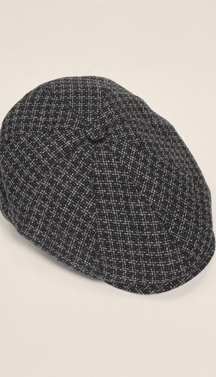 Wool Blend Houndstooth Newsboy Cap - Grey - Ron Tomson