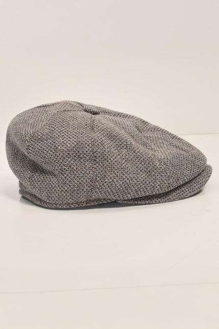 Wool Blend Micro Plaid Newsboy Cap - Beige - Ron Tomson