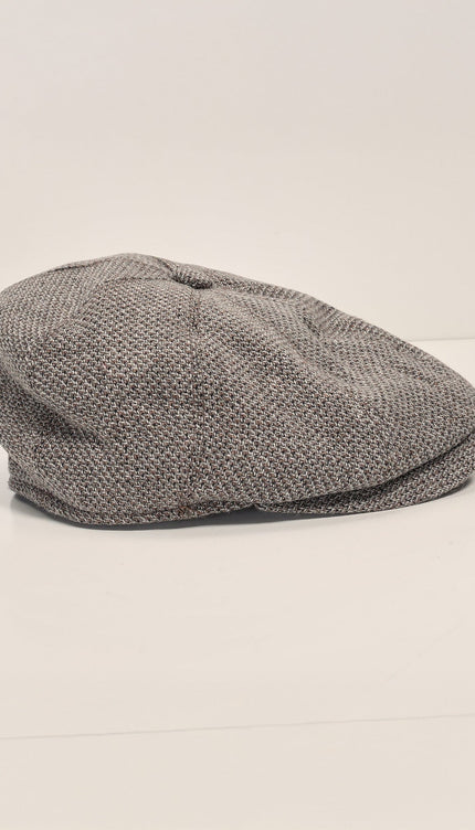 Wool Blend Micro Plaid Newsboy Cap - Beige - Ron Tomson