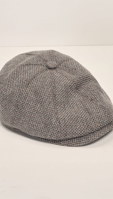 Wool Blend Micro Plaid Newsboy Cap - Beige - Ron Tomson