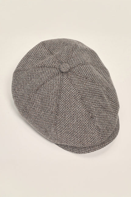 Wool Blend Micro Plaid Newsboy Cap - Beige - Ron Tomson