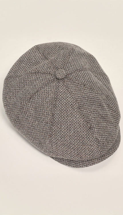 Wool Blend Micro Plaid Newsboy Cap - Beige - Ron Tomson