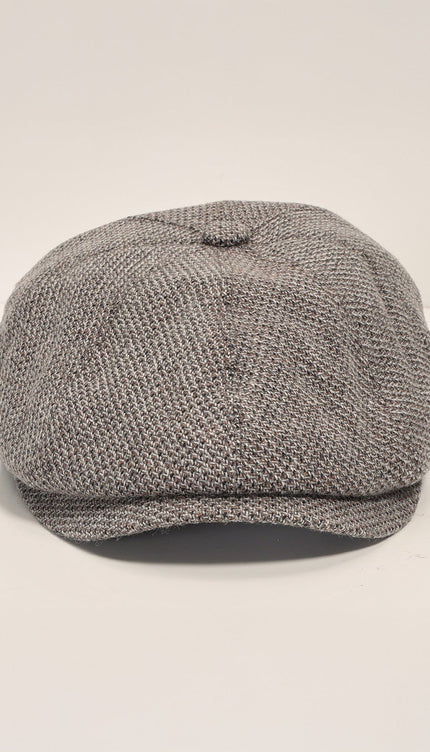 Wool Blend Micro Plaid Newsboy Cap - Beige - Ron Tomson