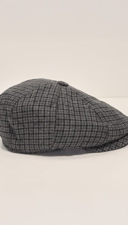 Wool Blend Micro Plaid Newsboy Cap - Grey Black - Ron Tomson