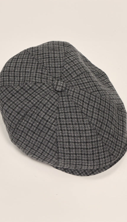 Wool Blend Micro Plaid Newsboy Cap - Grey Black - Ron Tomson