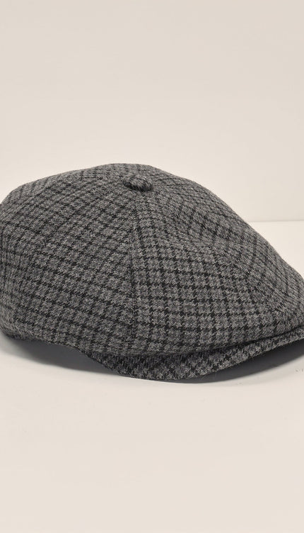 Wool Blend Micro Plaid Newsboy Cap - Grey Black - Ron Tomson