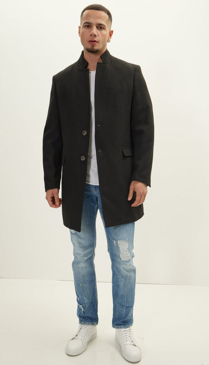 Wool Blend Peacoat - Black - Ron Tomson