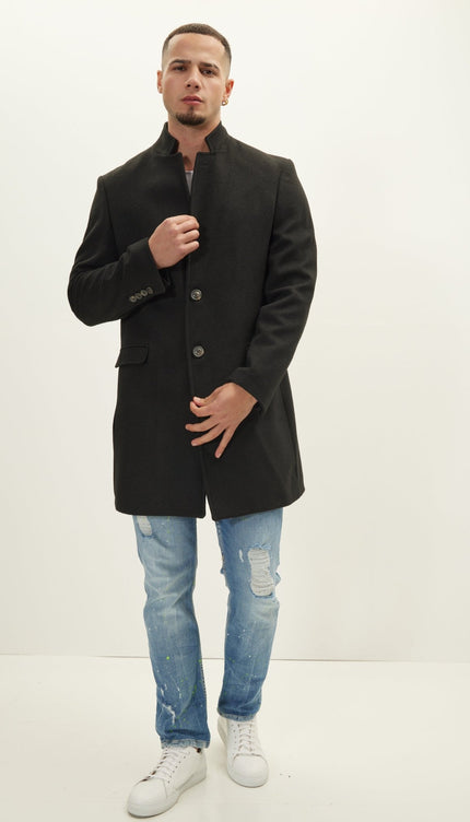 Wool Blend Peacoat - Black - Ron Tomson