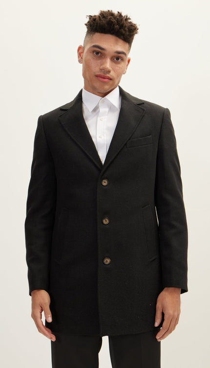 Wool Melange Mid-Length Overcoat - Black - Ron Tomson