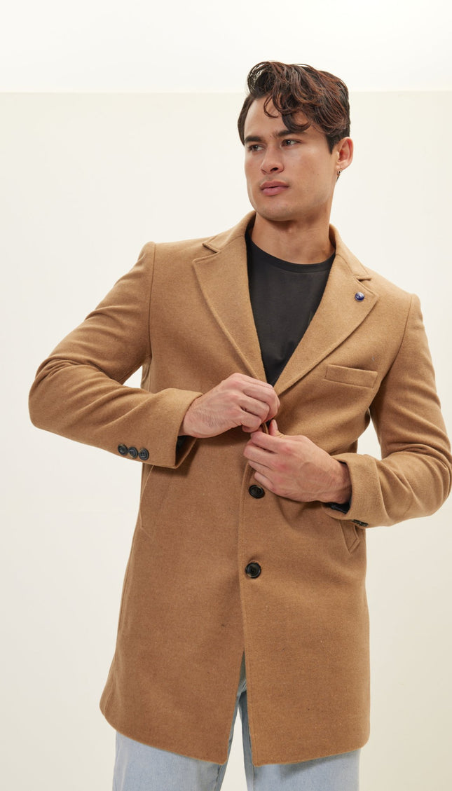 Wool Melange Mid-Length Overcoat - Camel - Ron Tomson