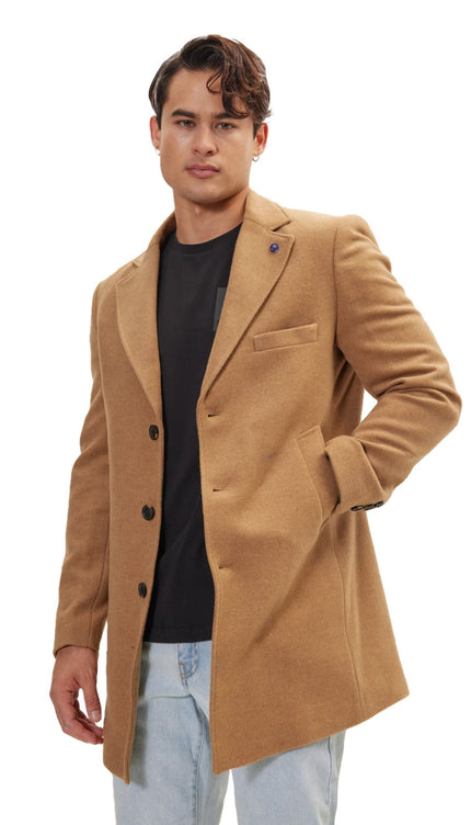 Wool Melange Mid-Length Overcoat - Camel - Ron Tomson