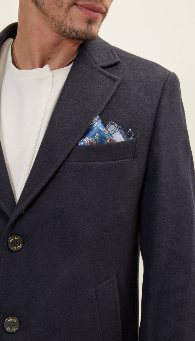 Wool Melange Mid-Length Overcoat - Navy - Ron Tomson