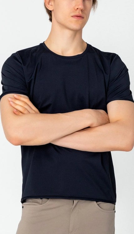 Wrinkle Free Crew Neck T-shirt - Navy - Ron Tomson
