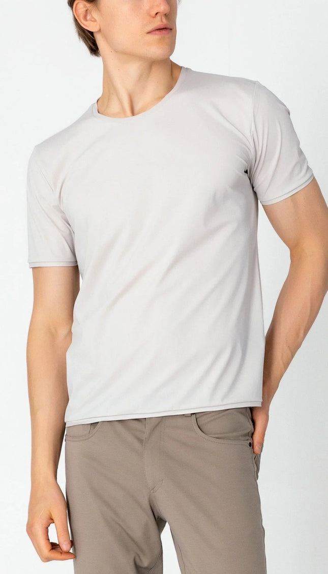 Wrinkle Free Crew Neck T-shirt - Stone - Ron Tomson