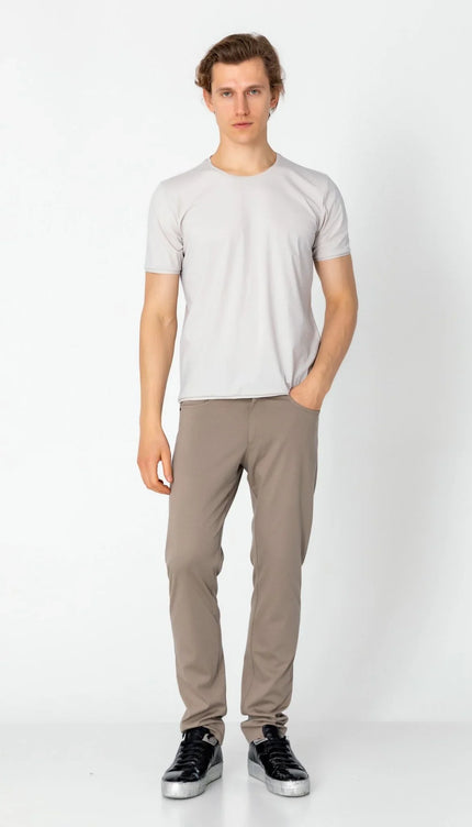 Wrinkle Free Crew Neck T-shirt - Stone - Ron Tomson