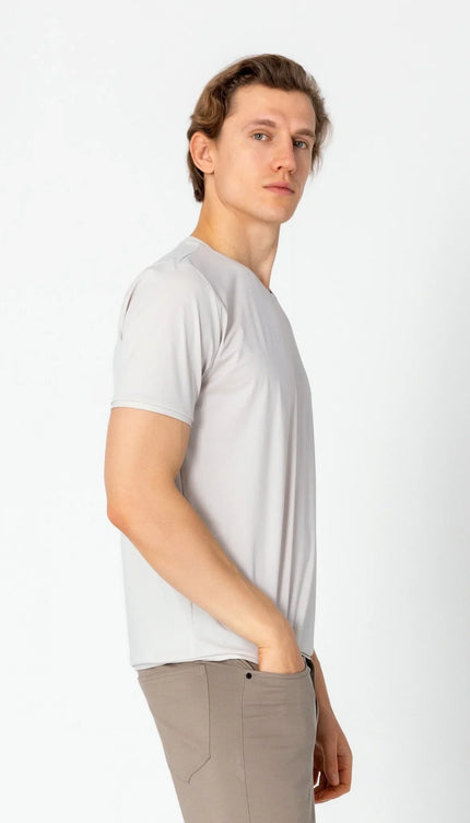 Wrinkle Free Crew Neck T-shirt - Stone - Ron Tomson