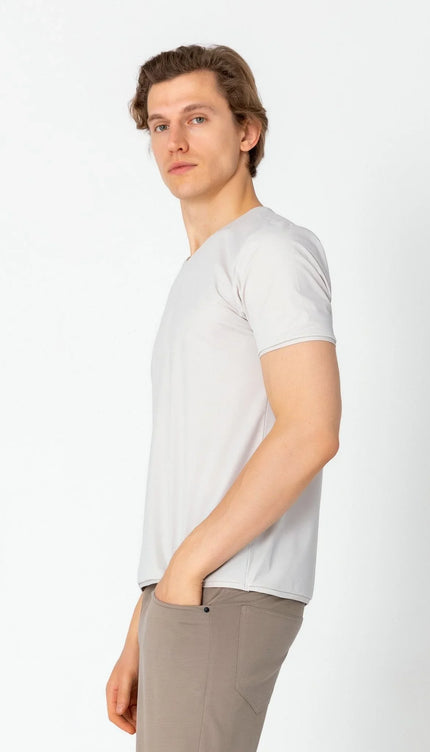 Wrinkle Free Crew Neck T-shirt - Stone - Ron Tomson