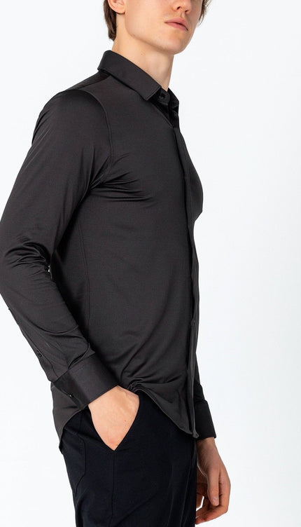 Wrinkle Free Tapered Travel Dress Shirt - Black - Ron Tomson