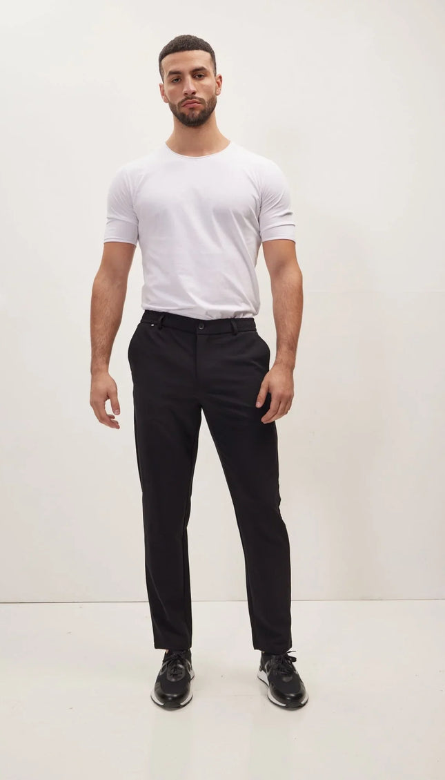 Wrinkle Free Tapered Travel Pants - Black - Ron Tomson