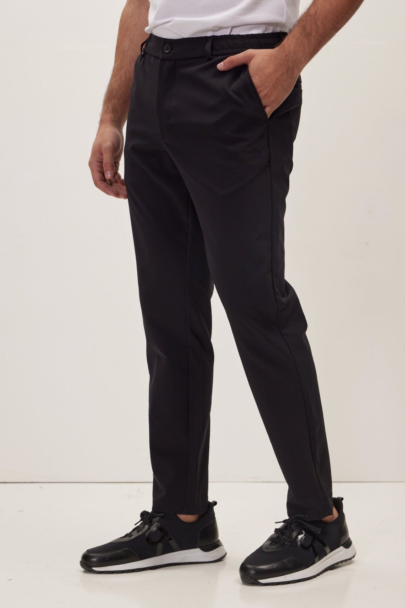 Wrinkle Free Tapered Travel Pants - Black - Ron Tomson
