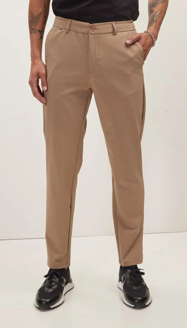Wrinkle Free Tapered Travel Pants - Camel - Ron Tomson