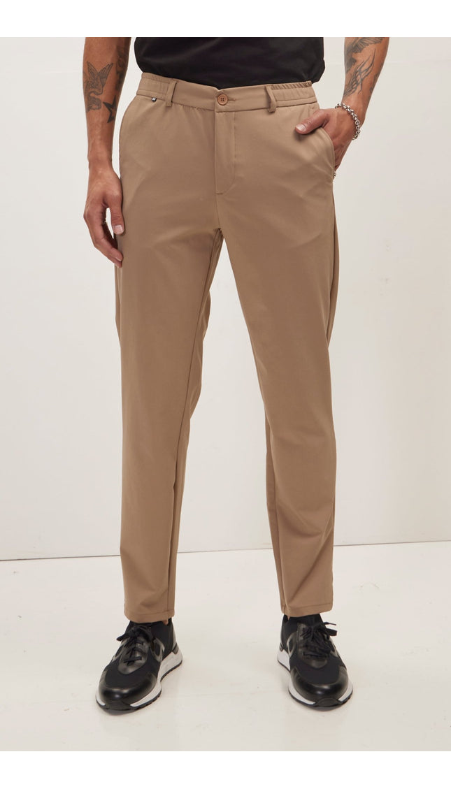 Wrinkle Free Tapered Travel Pants - Camel - Ron Tomson