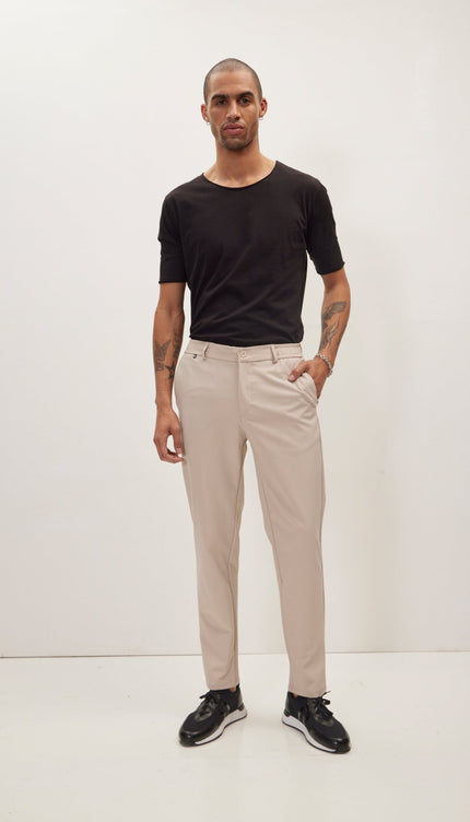Wrinkle Free Tapered Travel Pants - Stone - Ron Tomson