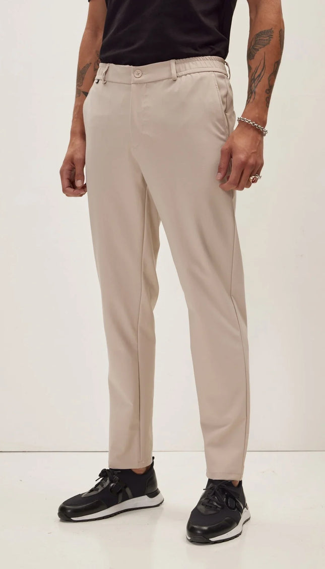 Wrinkle Free Tapered Travel Pants - Stone - Ron Tomson