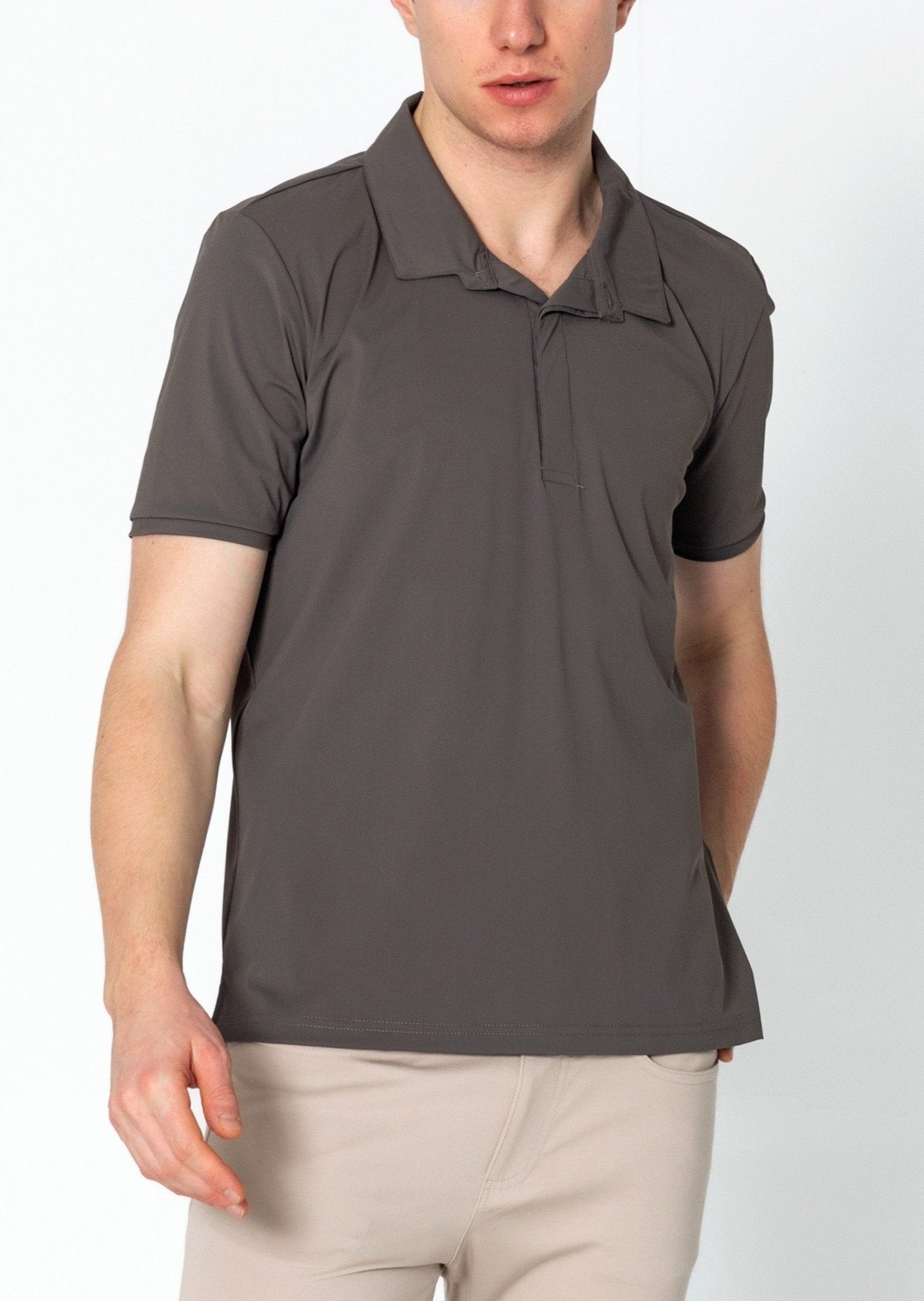 Wrinkle Free Tapered Travel Polo Shirts- Anthracite - Ron Tomson