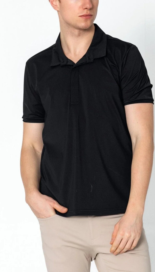 Wrinkle Free Tapered Travel Polo Shirts - Black - Ron Tomson