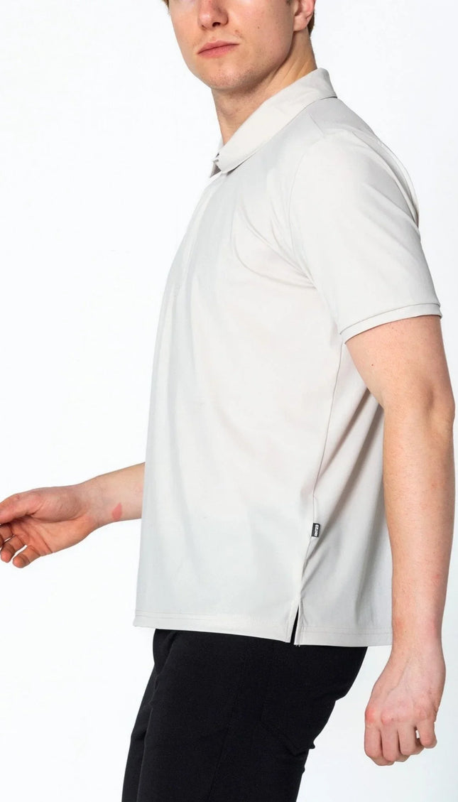 Wrinkle Free Tapered Travel Polo Shirts - Stone - Ron Tomson