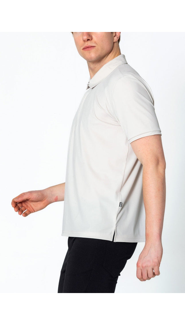 Wrinkle Free Tapered Travel Polo Shirts - Stone - Ron Tomson